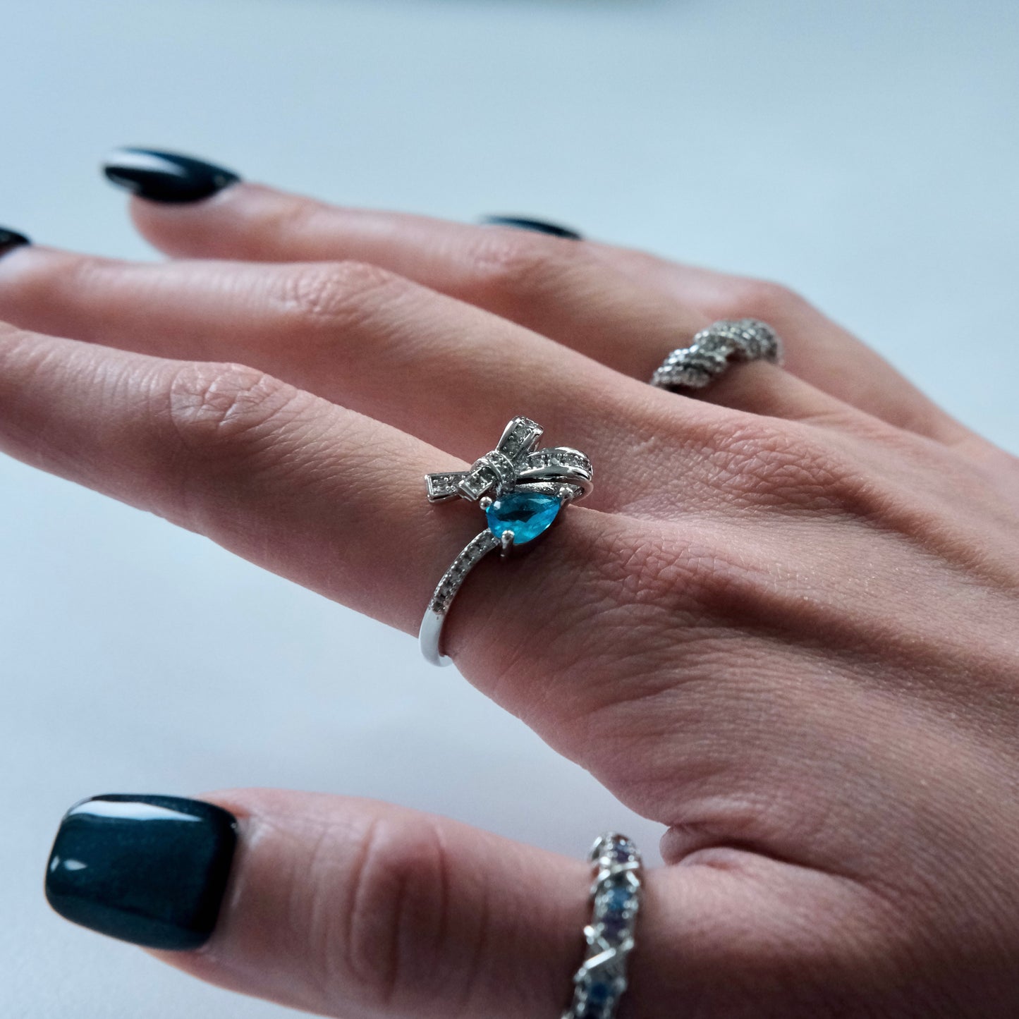 🩵 March: Blue Tears Bow Ring